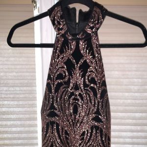 Betsy and Adam black and rose gold dress